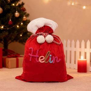 Sac cadeau de Noël en forme de cœur avec cordon de serrage, personnalisable avec nom, réutilisable, en polyester, style européen, plusieurs tailles disponibles - Product Image 1