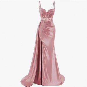 Nouvelle <span class=keywords><strong>Robe</strong></span> de Soirée <span class=keywords><strong>Longue</strong></span> Personnalisée en Satin avec Bretelles Fines, Coupe A-Line, Traîne Évasée, Appliques, Sexy, pour Fête et Bal de Promo - Product Image 2
