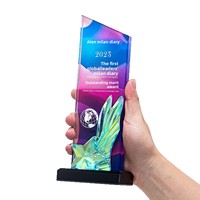 Trophée créatif en cristal coloré, fleur en céramique, accessoires Zhuozhou, récompense pour employé exceptionnel, champion des ventes, personnalisation QY016