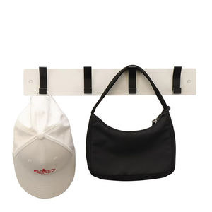 Porte-sac à dos simple en bois blanc avec crochet métallique, support de rangement personnalisable avec 4 crochets pour vêtements et casquettes - Product Image 3