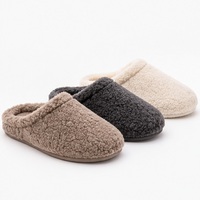 Mules en peluche taupe à bout fermé, pantoufles en fausse fourrure, chaussures d'intérieur confortables pour l'hiver, pour femmes