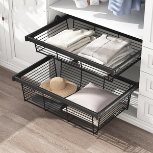 Panier de rangement télescopique épaissi en acier inoxydable, design moderne, réglable, pour armoire de cuisine et chambre à coucher, vente en gros - Product Image 1