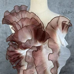 ผ้าออร์แกนซ่าไ<span class=keywords><strong>ล</strong></span>่เฉดสีเขียวโปร่งแสง ขอบลายใบบัว จีบ 3 มิติ ผ้าลูกไม้ขนาดใหญ่ ประกายรุ้ง สำหรับงานตกแต่ง - Product Image 5