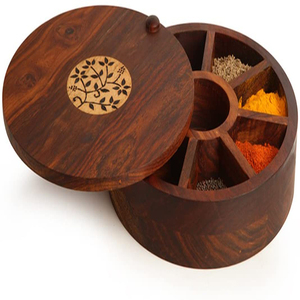 Kitchen seasoning box storage 8 grids spice container Wooden Spice Box With decorative cover