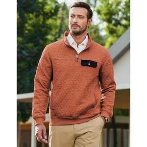<b>Men's</b> Quilted Sweatshirt Long Sleeve Stand Collar Quarter Zip <b>Pullover</b> Casual Outdoor Fleece Autumn Wear - Product Image 3