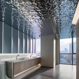 Pannello Decorativo 3D a Specchio <span class=keywords><strong>in</strong></span> <span class=keywords><strong>Acciaio</strong></span> <span class=keywords><strong>Inox</strong></span> con Effetto Ondulato Argentato per Design d'Interni di Lusso - Product Image 5
