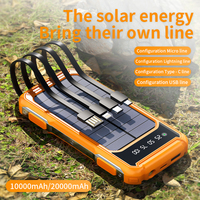 Banque d'alimentation solaire portable 20000mAh avec charge rapide, écran LED et lampe laser SOS, design adapté à l'extérieur, 4 câbles inclus