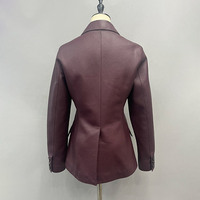 Veste en cuir brillant à col rabattu rouge vin tendance Jancoco pour femmes, coupe ajustée sur mesure