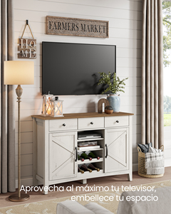 Aparador Estilo Rústico con Cajones y Puertas, Mueble <span class=keywords><strong>de</strong></span> Cocina con Botellero Extraíble para Bar en Casa - Product Image 5
