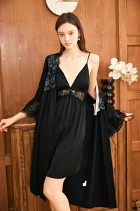 Nouvel ensemble de pyjama deux pièces haut de gamme pour femme, sexy, avec bretelles, taille élastique, doux, respirant, en dentelle ajourée, 100 % soie - Product Image 6