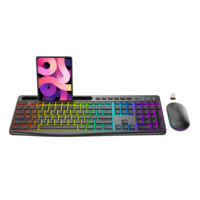 Clavier et souris sans fil 2,4 G personnalisables avec 114 touches, rechargeables, RGB, silencieux, touches multimédias, clavier à membrane sans fil