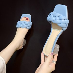 Nouvelles sandales d'été pour femmes à talon carré épais, tissées, antidérapantes, pour le quotidien, vente en gros - Product Image 4