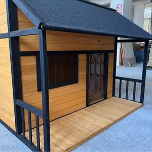 인기 판매 야외 원목 반려동물 집 버튼 잠금 반려견 빌라 친환경 강아지 하우스 - Product Image 1