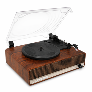 Tourne-disque vintage en bois à 3 vitesses avec haut-parleurs stéréo intégrés sans fil et cache anti-poussière transparent - Product Image 2
