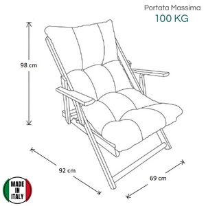Fauteuil Harmony 3 positions inclinables, structure en bois de sapin avec accoudoirs, 69x92x98 cm, utilisation intérieure et extérieure - Product Image 2