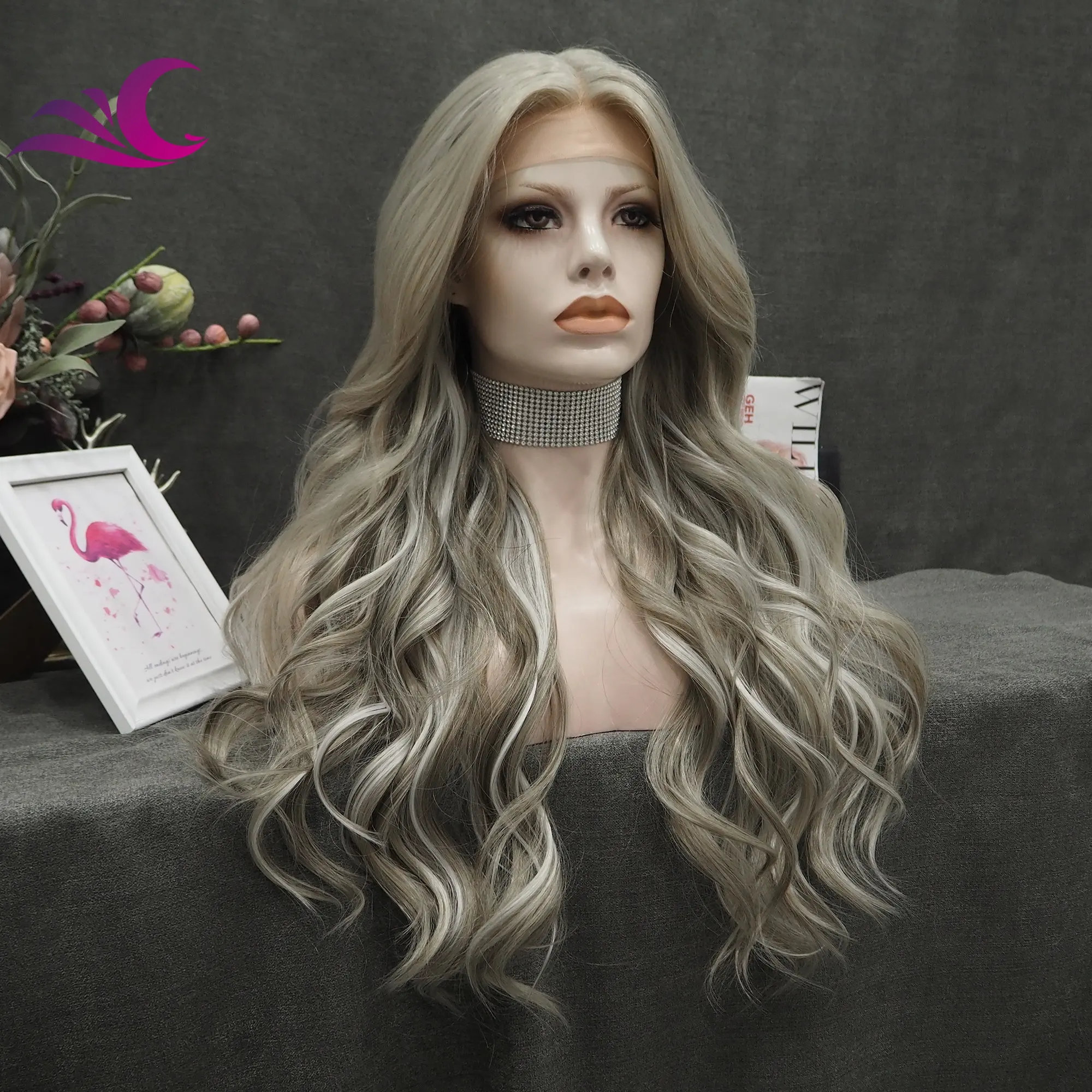 Celebrity T-part 130% Density Highlight Blond Futura Heat Resistant Lace Front Synthetic Hair Wigs For Daily Wearing