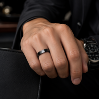 JLM Cincin Kawin Pria Baja Titanium Hitam, Cincin Pertunangan Pria dengan Permukaan Halus Bertatahkan Zirkonia Kubik Potongan Persegi