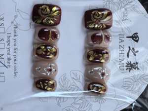 JIAZHIMU - <span class=keywords><strong>Uñas</strong></span> Postizas Acrílicas con Diseño Cuadrado y Flores 3D Hechas a Mano, Color Nuevo, Estilo Francés Almendrado, Cobertura Total - Product Image 2