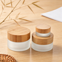 Pot en verre transparent givré avec couvercle en bambou et insert en PP, 5g, 10g, 20g, 30g, 50g, 100g, 200g, logo personnalisé, conteneur cosmétique écologique pour soins de la peau