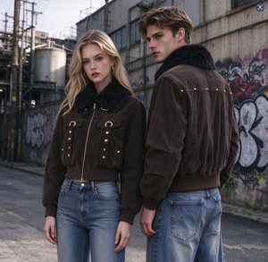 Giacca Corta da <span class=keywords><strong>Uomo</strong></span> in Velluto a Coste, Bomber con Zip e Collo Soffice, Orlo a Costine, Stile Vintage, Capospalla Autunnale - Product Image 1