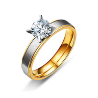 Bague de couple DAIHE en acier inoxydable, finition or mat et zircon, style simple et tendance, en promotion