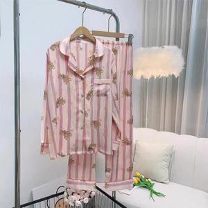 <span class=keywords><strong>Rose</strong></span> petit ours pyjama <span class=keywords><strong>ensemble</strong></span> glace soie soie visage femmes été brodé haut pantalon maison vêtements - Product Image 1