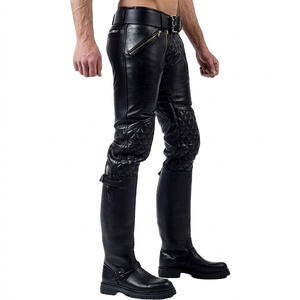 Pantalon en cuir de mode pour hommes nouveau pantalon en cuir de luxe de mouton véritable de Style matelassé - Product Image 1