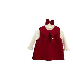Tongxingyuan Baby Girl Wool Vest Dress Set A Line Bow Red Skirt Outfit First Birthday Clothing - Product Image 5