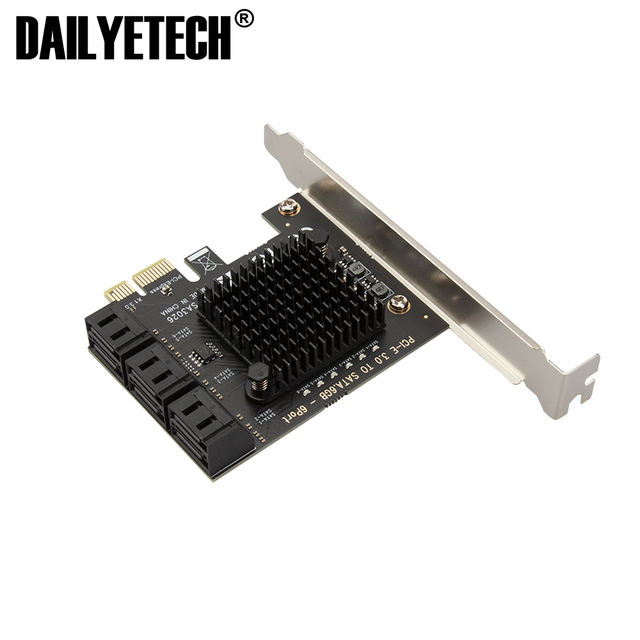 6 Ports SATA 3 III 3.0 6 Gbps SSD to PCIe Adapter PCI-e PCI Express X1 Controller Board Expansion Card Support X4 X8 X16 6 Port