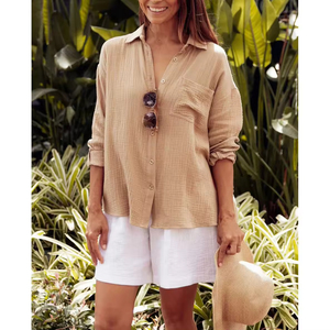 Women's Oversized White Blouses Spring Simple Shirt Collar 100% Cotton Breathable Summer Fashion Long Sports Casual <strong>Tops</strong> - Product Image 3