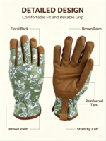 Gants de jardinage sportifs à motif floral haute adhérence, paume en tissu à coutures renforcées, protection UV, doigts entiers, ajustables, pour la maison