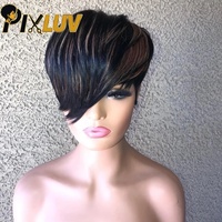 Perruque HD sans colle, cheveux humains vierges indiens bruts, courts, lisses, qualité 12A 15A, densité 300%