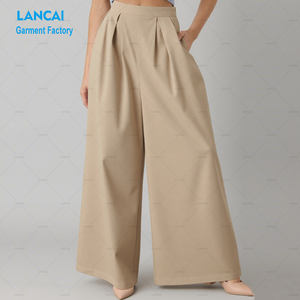 กางเกงขากว้างจับจีบเอวสูงสำหรับผู้หญิงกางเกงผ้าฝ้ายลำลองสำหรับใส่ทำงานขายาวสำหรับใส่ทุกวัน - Product Image 2