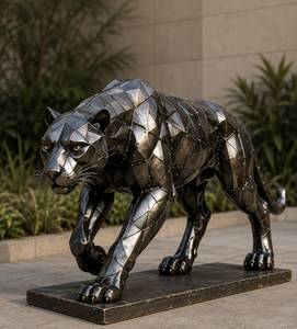 Escultura de Pantera Grande de Metal, Estatua Geométrica Negra para Jardín Exterior, Hotel, Villa, Decoración Comercial de Animales, Venta al por Mayor para Exportación - Product Image 1