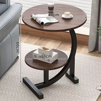 Table d'appoint incurvée à deux niveaux JIAMEIJIA avec plateau en bois et structure en métal pour salon