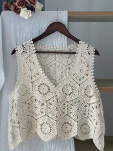 Venta Directa de Fábrica, <span class=keywords><strong>Chaleco</strong></span> de Punto de Encaje Soluble en Agua 100% Acrílico para <span class=keywords><strong>Mujer</strong></span>, Estilo Retro con Bloques de Color y Diseño <span class=keywords><strong>Calado</strong></span> - Product Image 4