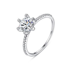 S925 Sterling Silver Four‑Prong Moissanite <b>Ring</b> Women <b>Thin</b> Band Paved <b>Ring</b> Luxury Simulated Diamond Engagement Gift Silver <b>Ring</b> - Product Image 1