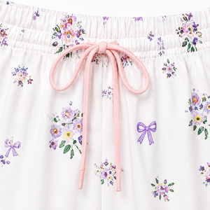 Ensemble de pyjama en satin de soie à imprimé floral pour femme, manches courtes, boutonnage frontal, deux pièces, avec cordon de serrage, été-automne, vente en gros - Product Image 5