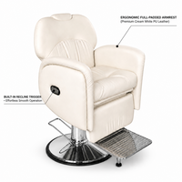 Fauteuil de Barbier Inclinable avec Base Pivotante Chromée, Repose-Pieds Réversible en Aluminium Coulé et Revêtement en Cuir PU pour Salons de Coiffure et Studios de Soins Capillaires