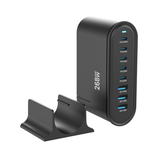 8-Port 268W Fast Charger USB C USB Desktop GaN Charging Station PD100w QC3.0 Multi-port Travel Charger for Laptop Mobile Phone