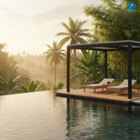 Pergola motorisée rétractable Sweet Home en aluminium avec lames orientables, pare-vent, écologique, et éclairage LED