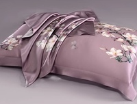Ensemble de literie 100% soie de mûrier, 4 pièces, housse de couette en soie pure, ensemble de draps avec 2 taies d'oreiller, ensemble de linge de lit taille King Queen