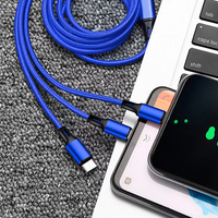 Cable USB 3 en 1 de Nailon Trenzado de 1.2M, Sin Transferencia de Datos, Solo Carga General, Múltiples Cables USB-A a Tipo C para Teléfono/Tipo-C/Android