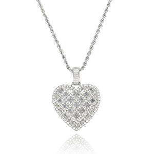 Colgante de Corazón en Plata 925 con Baño de Rodio, Microincrustaciones de Diamantes, Corte Princesa, Estilo Lujoso para Uso Diario, Unisex, en Oferta - Product Image 1