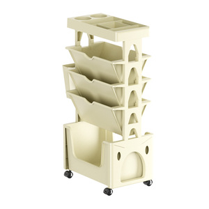 Chariot de rangement pour bureau, 5 niveaux, étagère latérale mobile en plastique pour livres et papeterie, blanc kaki - Product Image 3
