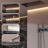 Sistema de Panel de Ducha LED de Lujo Negro FSH OEM 2026 con Barra Deslizante Monomando, Termostático, de Latón y Acero Inoxidable, Garantía de 3 Años