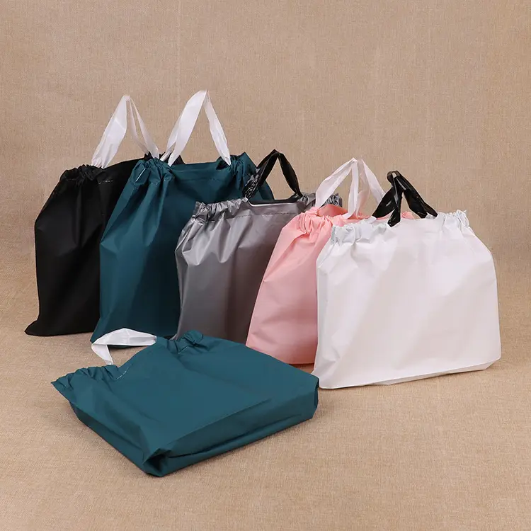 Custom plastic clothing gift beauty tote shopping bag EVA drawstring plastic beam pocket