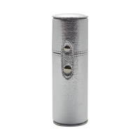 Boîte à maquillage cylindrique en PU argenté métallisé avec bouton-pression, mini étui de rangement cosmétique portable, organiseur de rouge à lèvres et de bijoux, logo personnalisé
