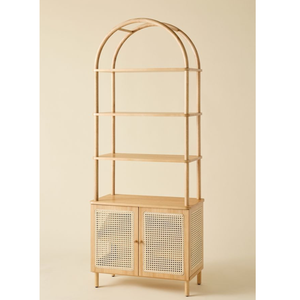 Élégante armoire de rangement en teck et rotin naturel, alliant charme rustique et fabrication robuste pour une utilisation polyvalente - Product Image 1