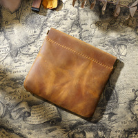 Dompet kartu kulit asli biji penuh garis Data gaya Vintage desain kecil dompet koin kulit murni kuda gila pria